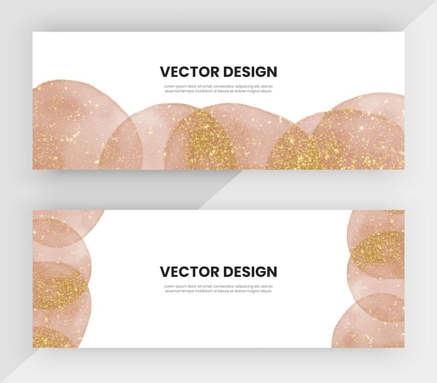 Banner web orizzontali con acquerello marrone con texture glitter oro