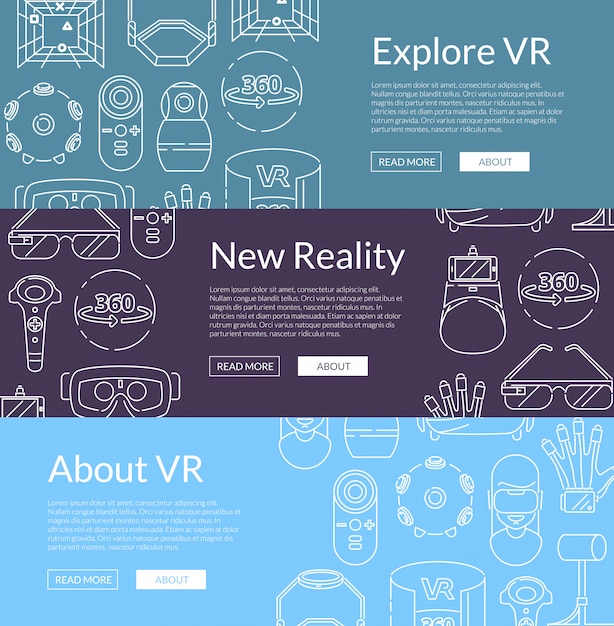 Banner web orizzontale con elementi di realtà virtuale