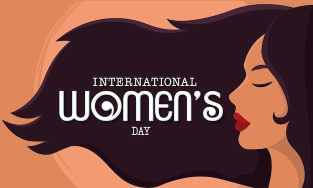 Horizontal women day template avatar of girl with waving hair Vector illustration