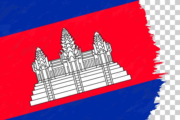 Horizontale abstracte grunge geborstelde vlag van Cambodja op transparant raster