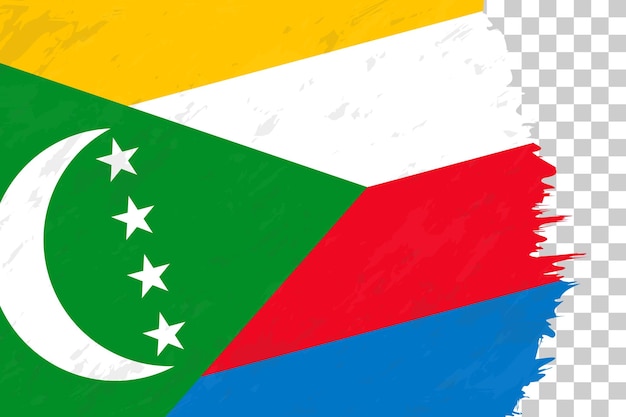 Horizontale abstracte grunge geborstelde vlag van de Comoren op transparant raster