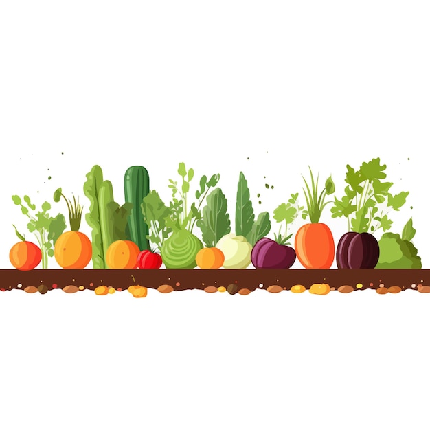 Vector horizontale banner gemaakt van eenvoudige groenten platte vectorstijl op witte achtergrond