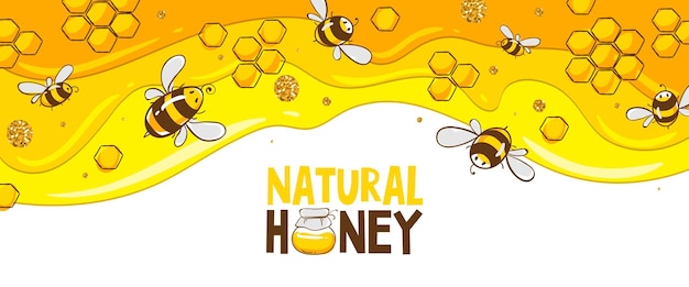 Horizontale banner met bijenkammen. honing geïsoleerd op gele achtergrond. vector illustratie eps10