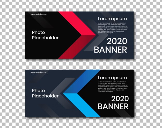 horizontale banner met donkere achtergrond en hoek rood ontwerp