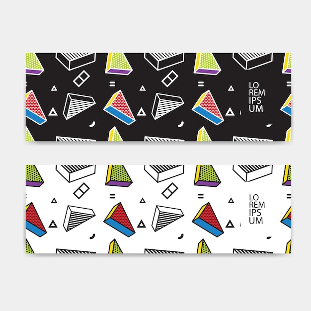 Horizontale banner set, horizontale oriëntatie, sjabloon kleurrijk patroon met 3d-afbeeldingen in pop-art stijl.
