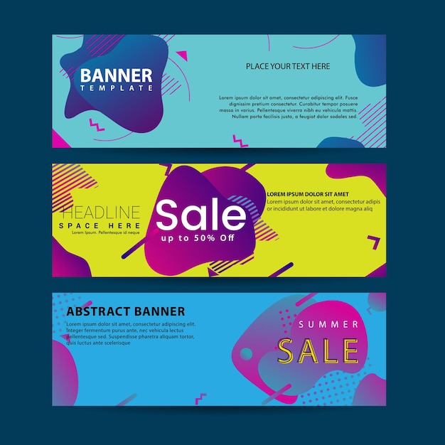 Horizontale banner set met moderne kleurrijke vloeiende element websjabloon Modern plat materiaalontwerp