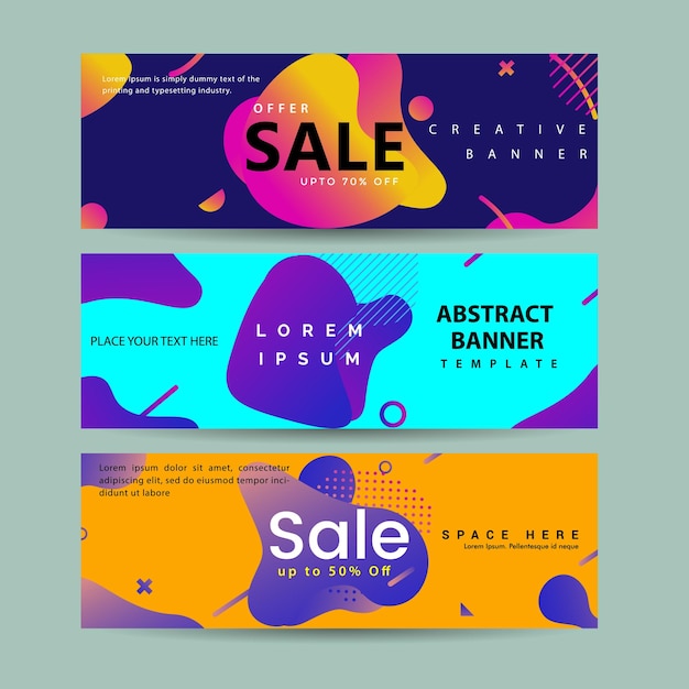 Vector horizontale banner set met moderne kleurrijke vloeiende element websjabloon modern plat materiaalontwerp