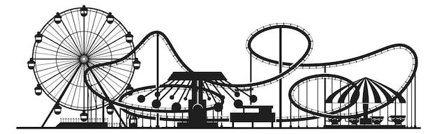 Horizontale banner voor amusement met zwarte silhouetten van parkritten