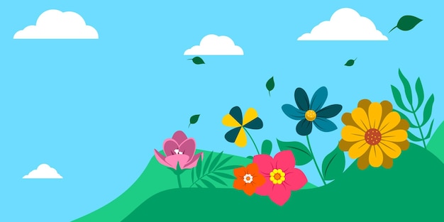 horizontale frame voorjaars achtergrond illustratie met bloemen en bladeren