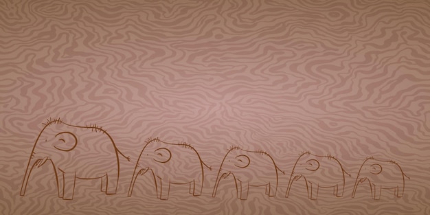 Horizontale gestructureerde achtergrond met silhouetten van mammoeten in de stijl van doodles Vector bruine achtergrond met verlopen
