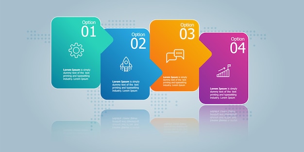 Horizontale infographic presentatie-elementsjabloon met bedrijfspictogram 4 opties