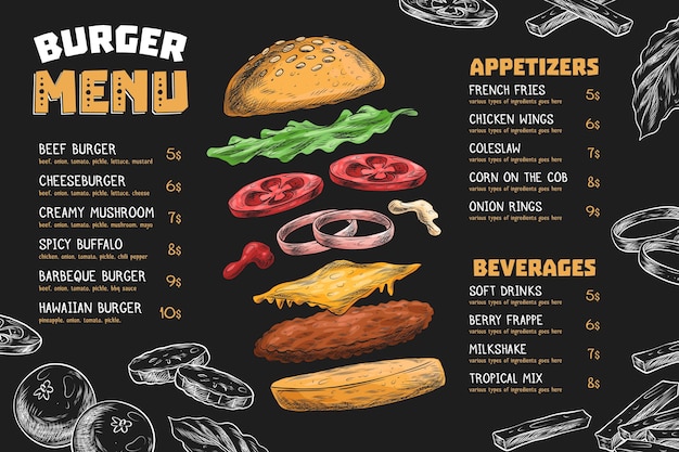 Vector horizontale menusjabloon met hamburger
