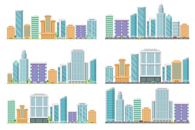 Horizontale naadloze stedelijke landschappen met verschillende gebouwen