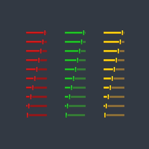 horizontale schuifmenuset met verschillende kleuren in pixelkunststijl