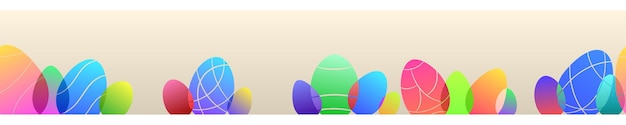 Horizontally repeated seamless banner of multicolor Easter eggs on beige background