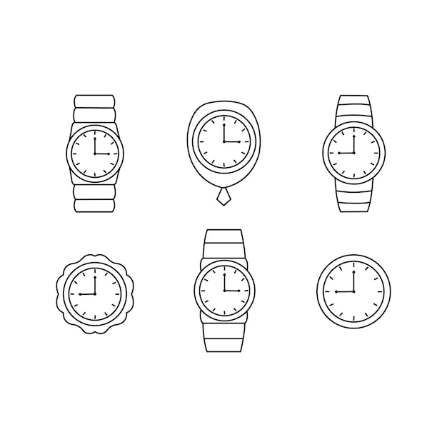 horloge pictogrammenset in platte stijl. horloge icon set geïsoleerd op een witte achtergrond.