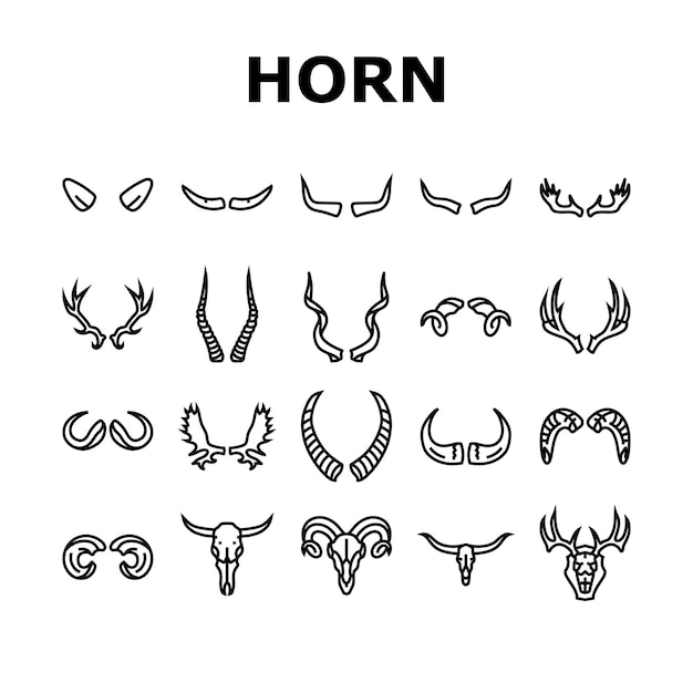 Horn dieren wilde dieren natuur iconen set vector