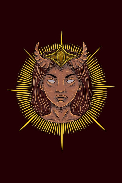 Horned girl vector illustration