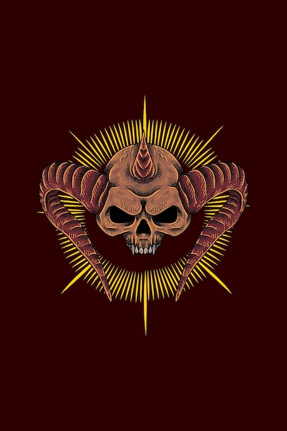 Horned head skull vector illustration