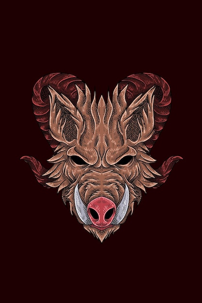 Horned pig vector illustration