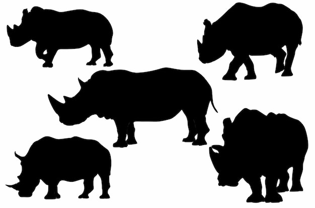 horned rhinoceros silhouette set, logo, icon,