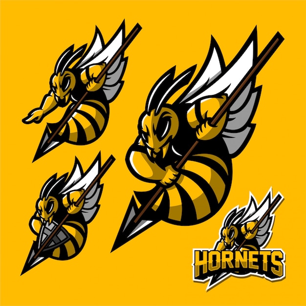 Modello di logo mascotte gioco di sport hornet bee