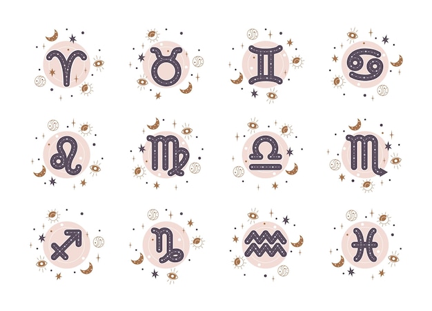 Horoscope elements vector Zodiac astrology signs set Esoteric symbols for logo or icons