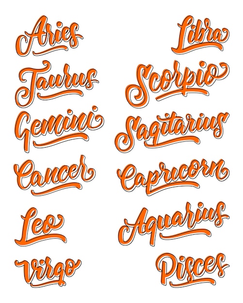 Horoscope lettering badge set