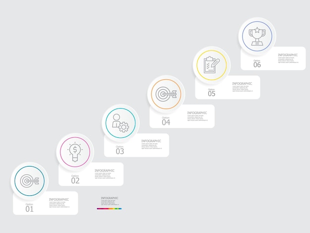 горизонтальная временная шкала инфографики элемент отчета фон со значком бизнес-линии 6 шагов