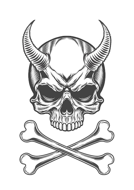 Horrible demon skull with horror devil style 23 BW