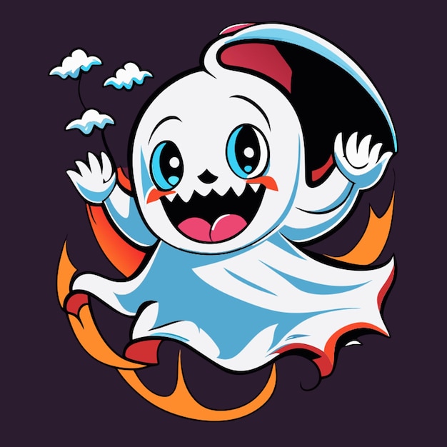 Vector horrible ghost with sharp teeth floating in the air vector illustration