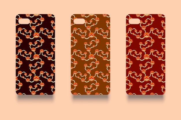 Vector horrible happy halloween pattern design mobile cover vector bats skull spooky pumpkin phone case