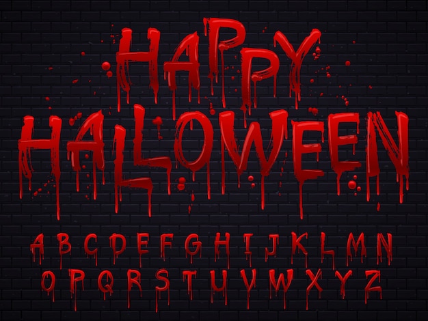 Vector horror alphabet letters written with blood