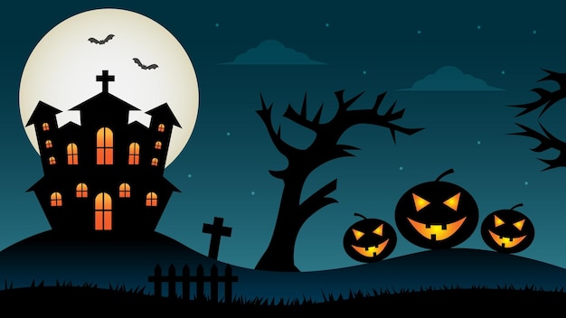 Horror background with halloween pumpkins vector design