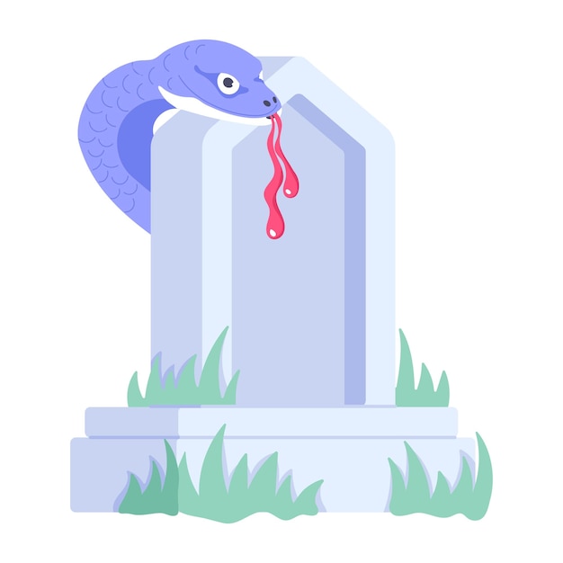 Horror flat illustration of snake gravestone