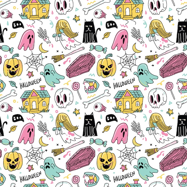 Horror ghost halloween seamless pattern design graphic