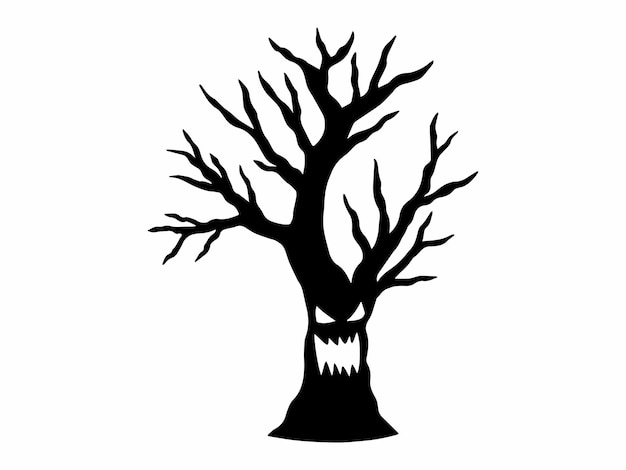 Horror Halloween Tree Line Art