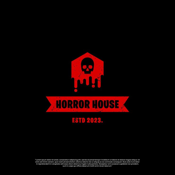 Horror house logo scary house logo blood house logo house combine with skull logo concept