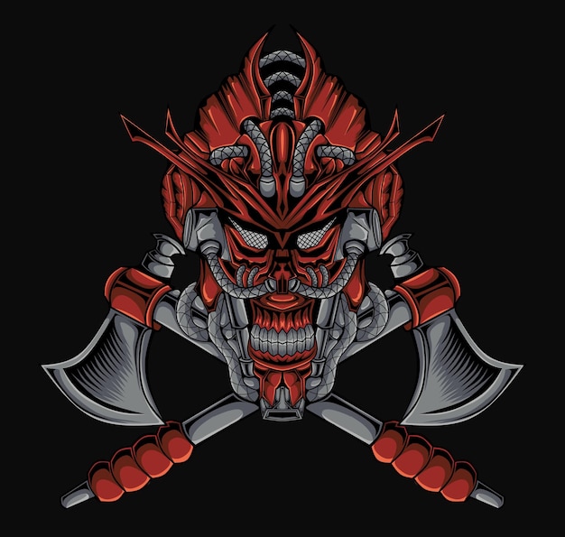 Vector horror mecha schedel samurai masker illustratie