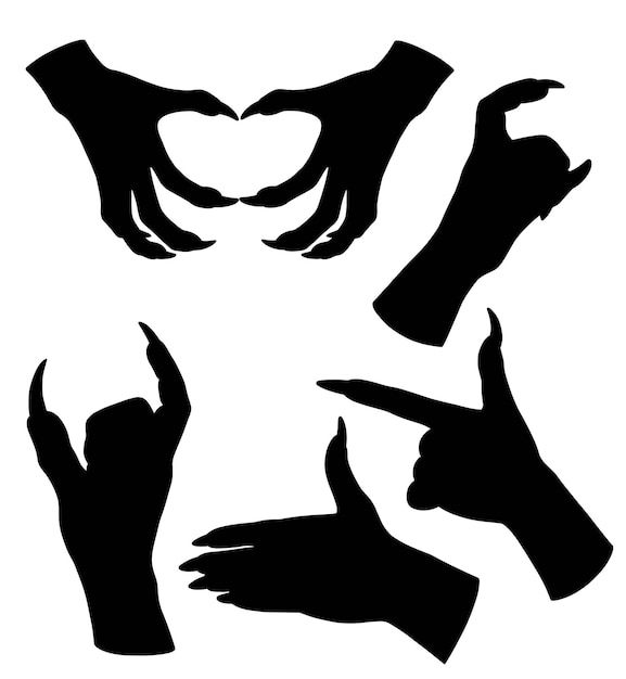 Vettore mostro horror mani gesto segno e silhouette simbolo