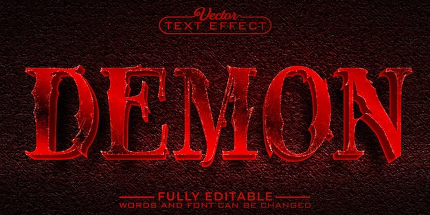 Horror red demon vector editable text effect template