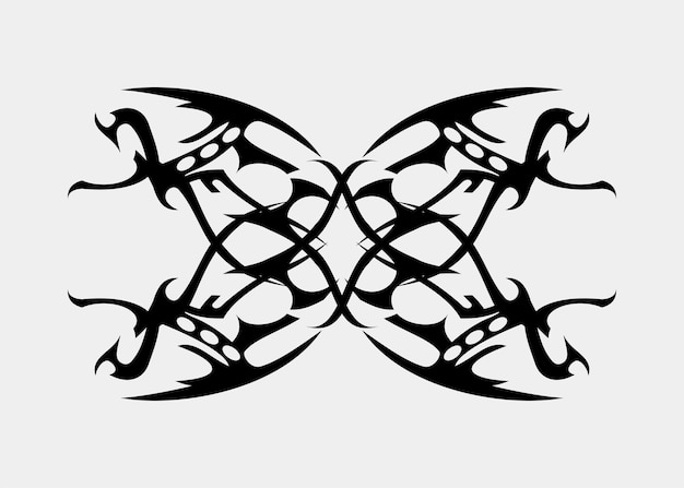 Vector horror and sharp symmetrical tribal tattoo motifs