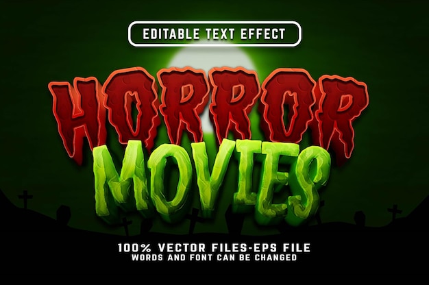 Horrorfilms 3d cartoon teksteffect premium vectoren