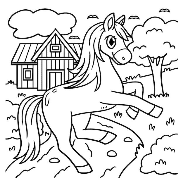 Horse animal coloring page for kids