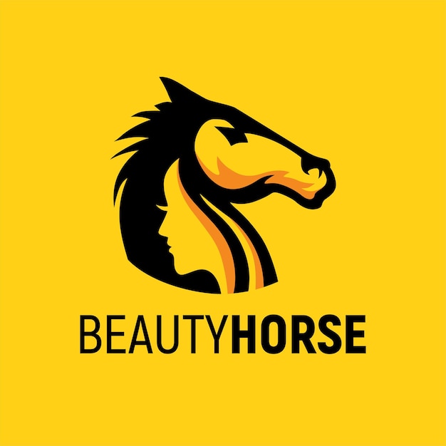 馬と美女のロゴデザインテンプレートインスピレーションベクトルイラスト