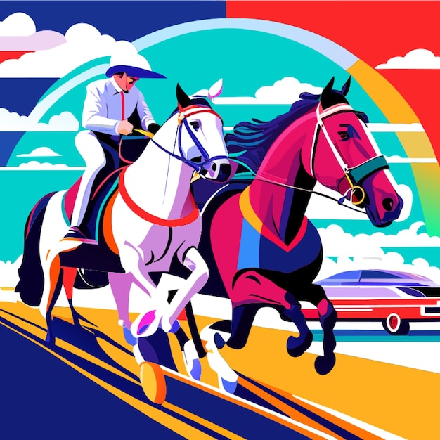 Vector horse and car racing vector illustration