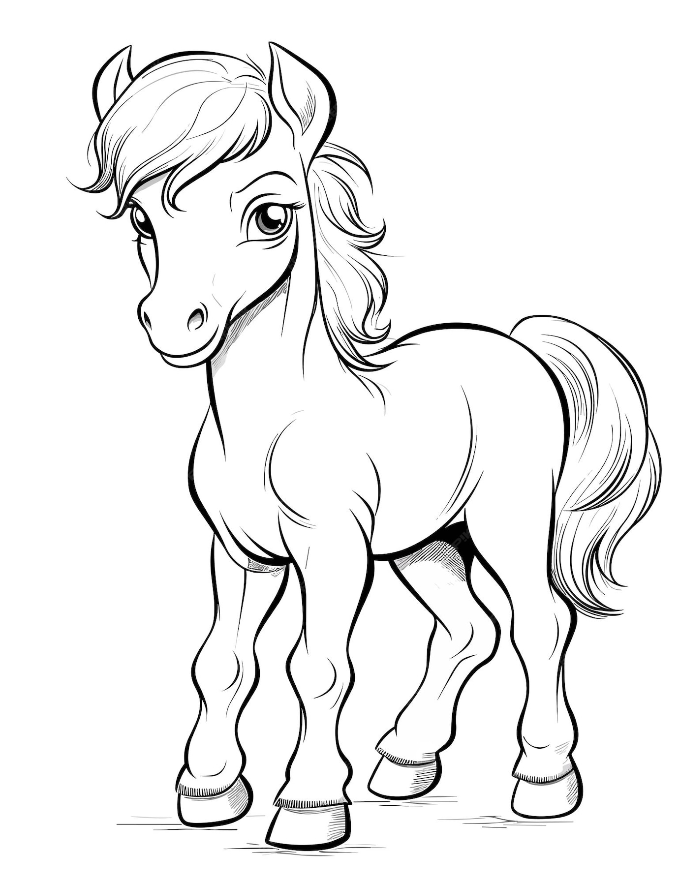 Premium Vector | Horse coloring page for kids black and white vector