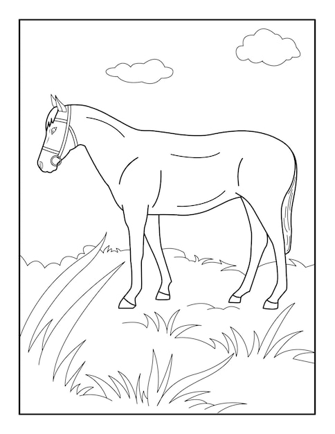Horse Coloring Page for kids Coloring book for relax and meditation