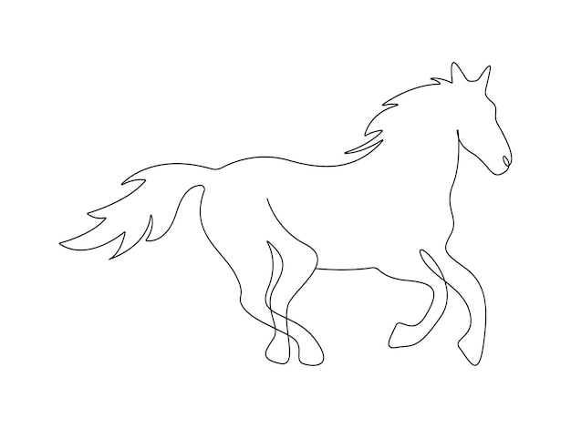 馬の連続一線描画ベクトルイラスト プレミアムベクトル
