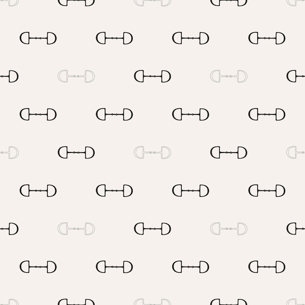 horse dee ring bits outline and silhouette seamless vector pattern